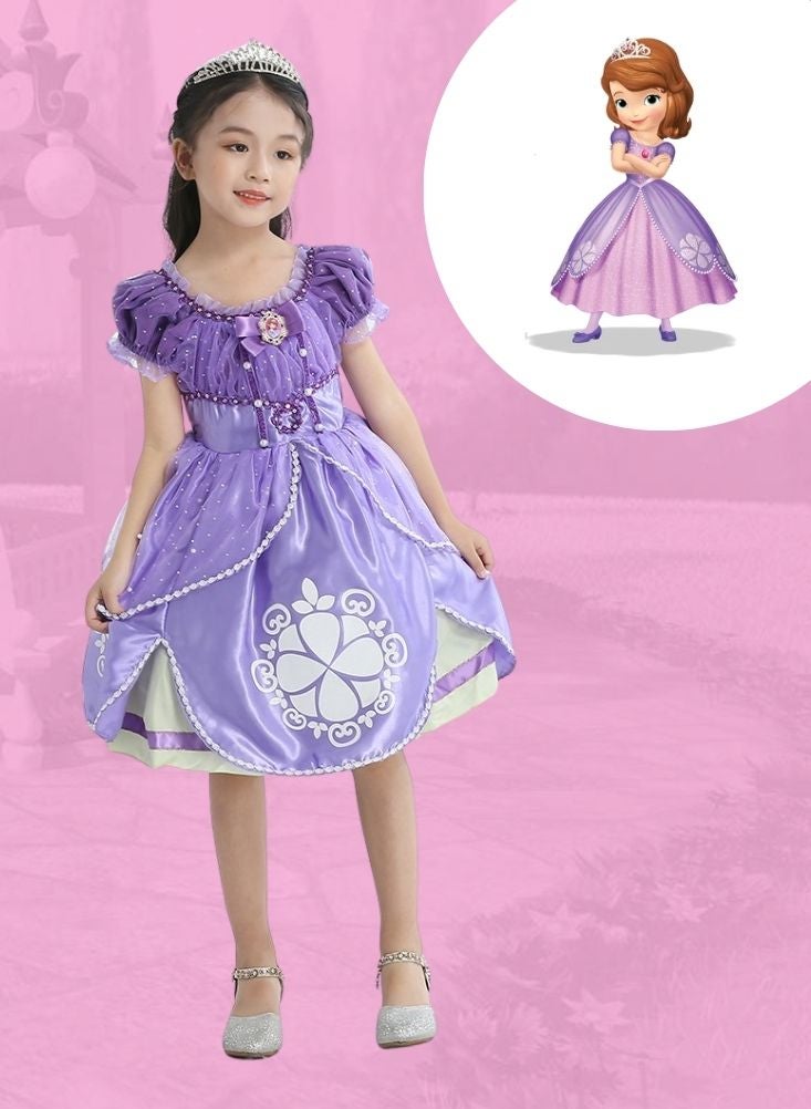 بريميم فستان بنفسجي مستوحى من الأميرة صوفيا للبنات - فستان حفلات ملكي مع تاج، مناسب لأعياد الميلاد والهالوين والمناسبات التنكرية - Image 1